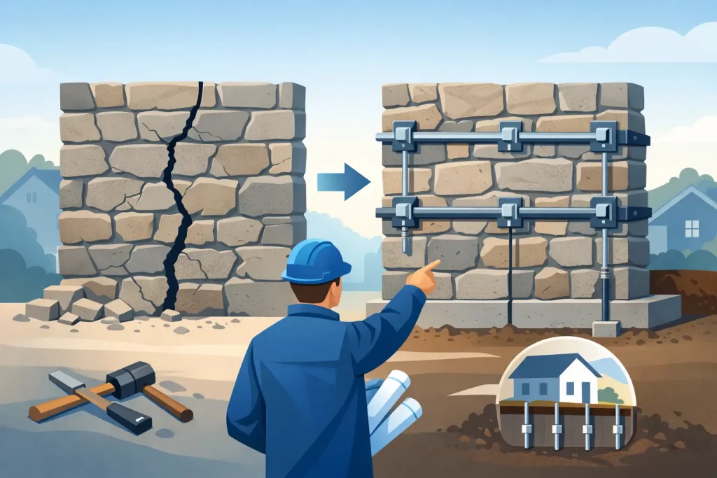 Comment stabiliser un mur de pierre fissuré