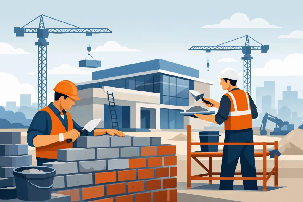 Travaux de maçonnerie pour bâtiment commercial